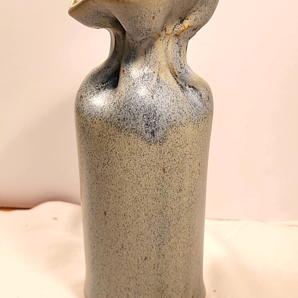 Vintage Gunny Sack Vase Studio Art Pottery Signed Canada 1970's Blue Grey Glaze